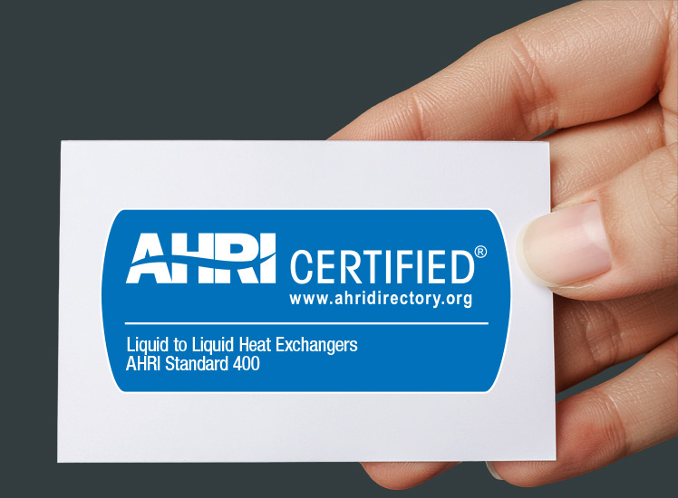 AHRI-Zertifizierungssiegel für geschraubte Alfa Laval Wärmetauscher der AlfaQ-Serie – Beltec GmbH bietet zertifizierte Lösungen nach AHRI Standard 400 für Flüssig-zu-Flüssig-Anwendungen.
